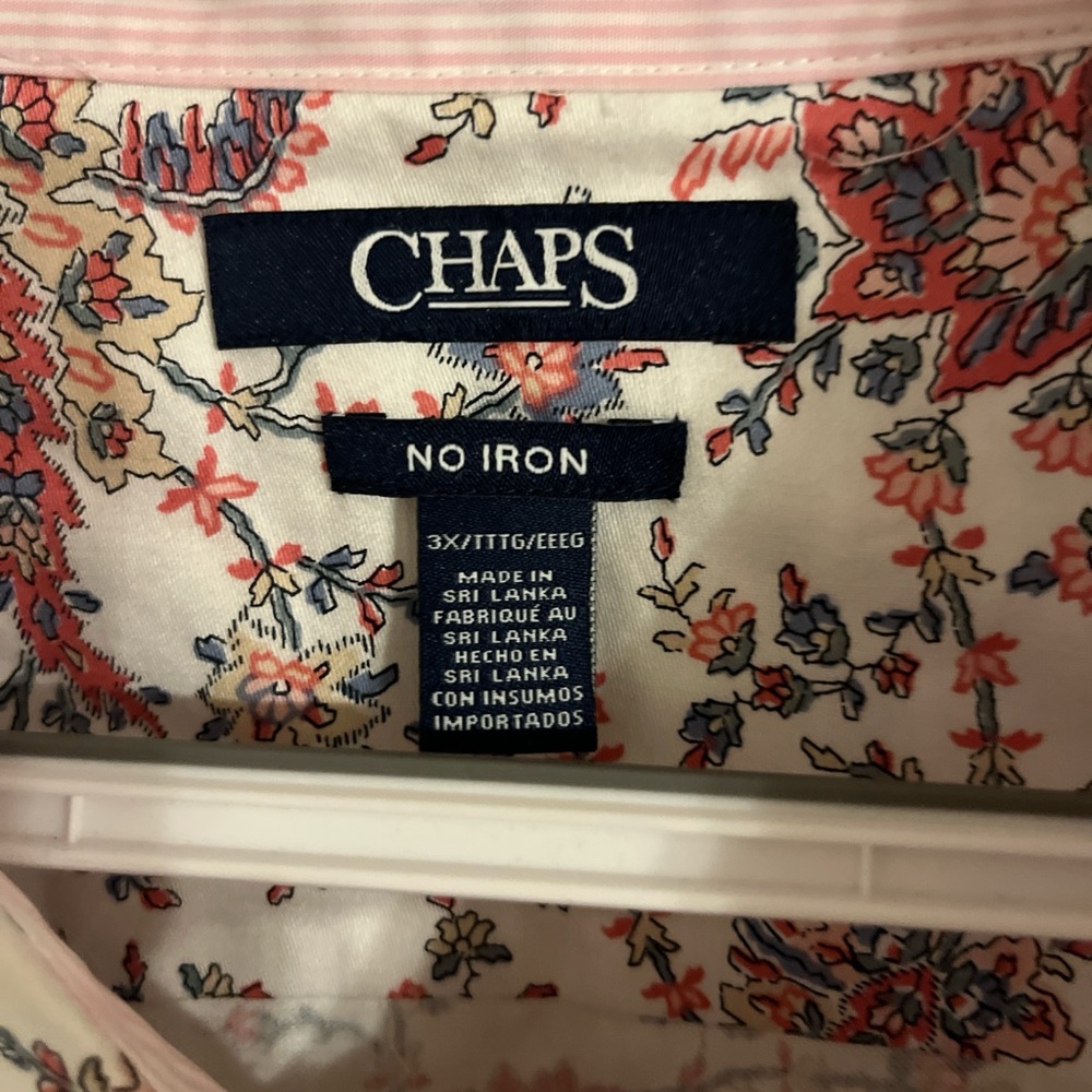 NWT Chaps Pink and White Floral Blouse Striped Sleeves - Picture 2 of 3